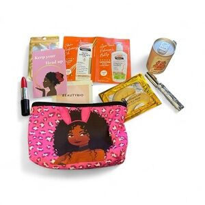 Vibrant Pink Cosmetic Bag with Beauty Essentials